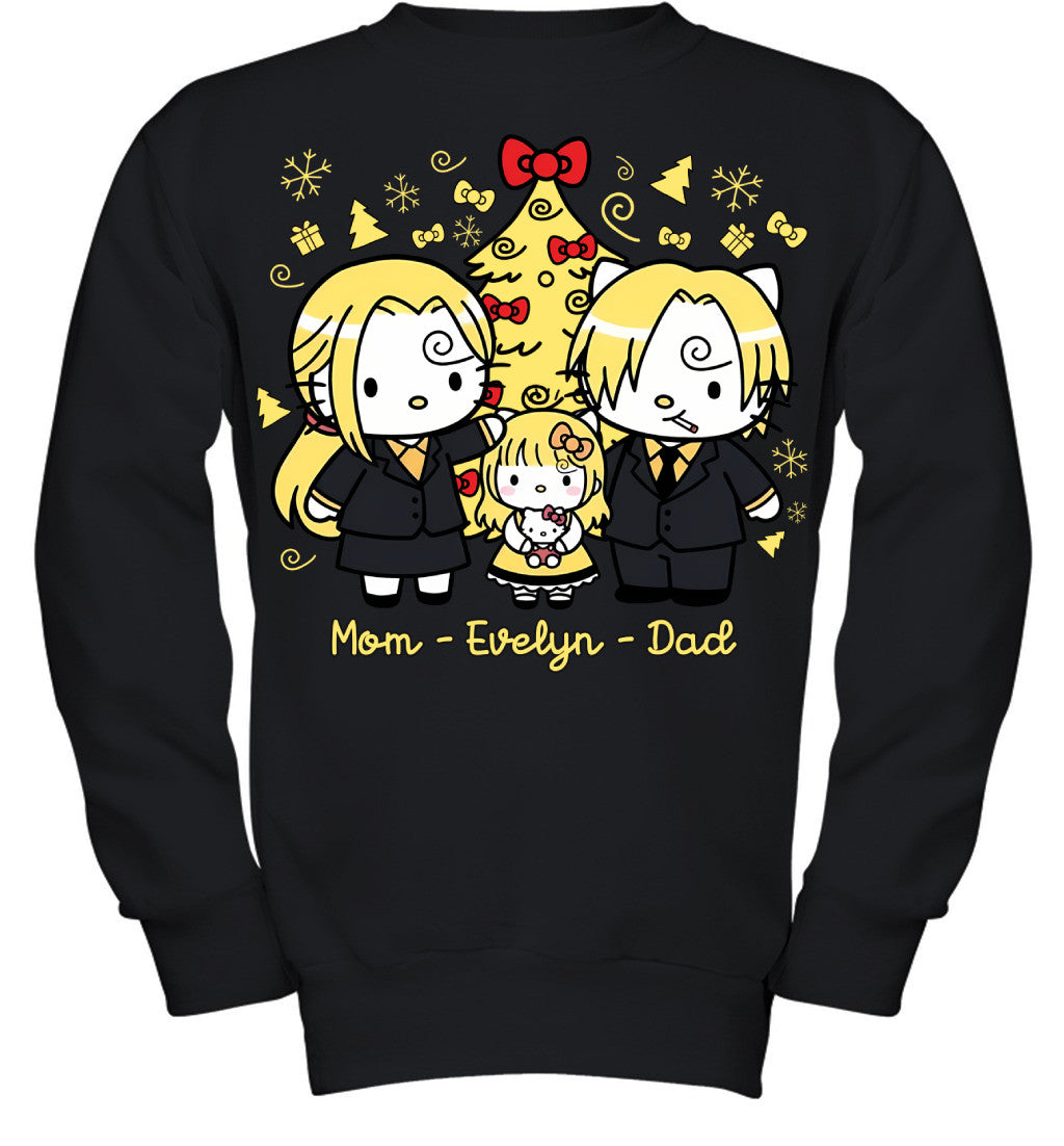 Hello Kitty x Vinsmoke Sanji Parents & Daughter Custom Name Christmas T-Shirt for Family