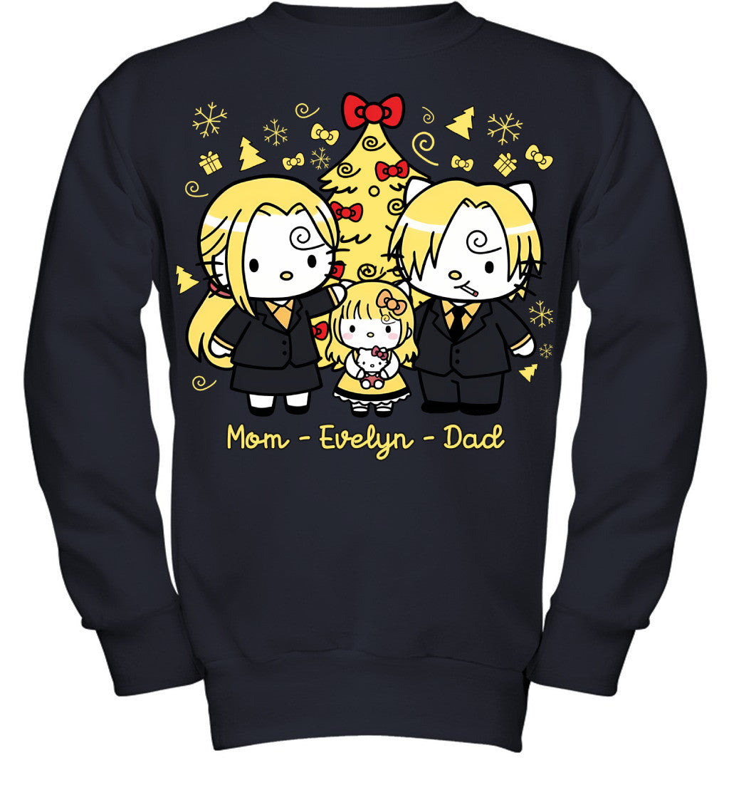 Hello Kitty x Vinsmoke Sanji Parents & Daughter Custom Name Christmas T-Shirt for Family