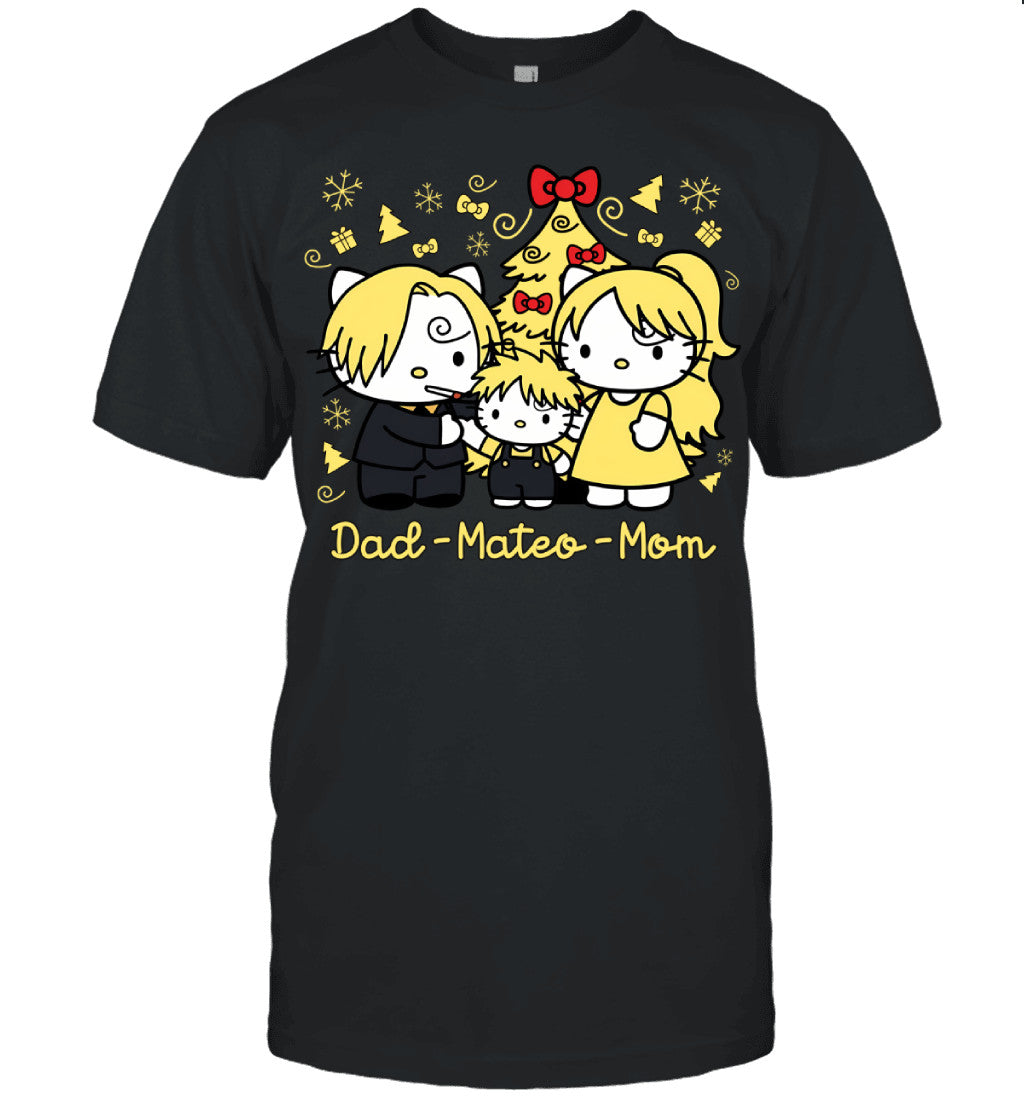 Hello Kitty x Vinsmoke Sanji Parents & Son Custom Name Christmas T-Shirt for Family