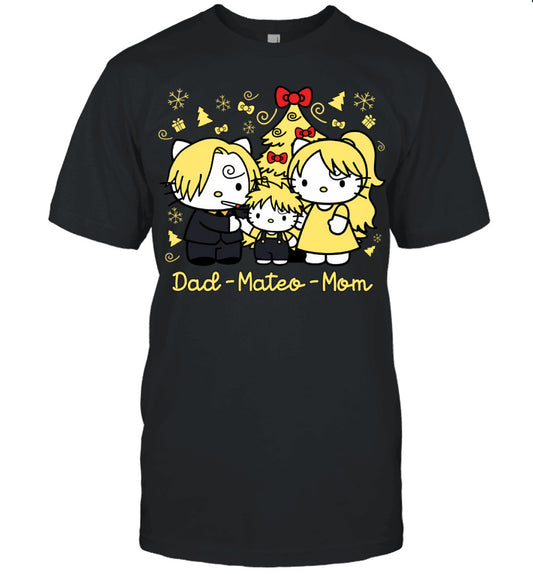 Hello Kitty x Vinsmoke Sanji Parents & Son Custom Name Christmas T-Shirt for Family