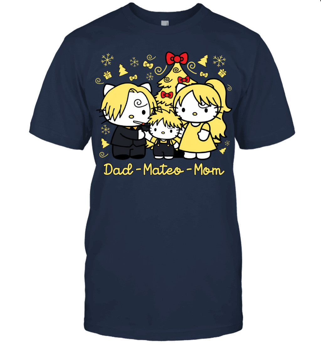 Hello Kitty x Vinsmoke Sanji Parents & Son Custom Name Christmas T-Shirt for Family