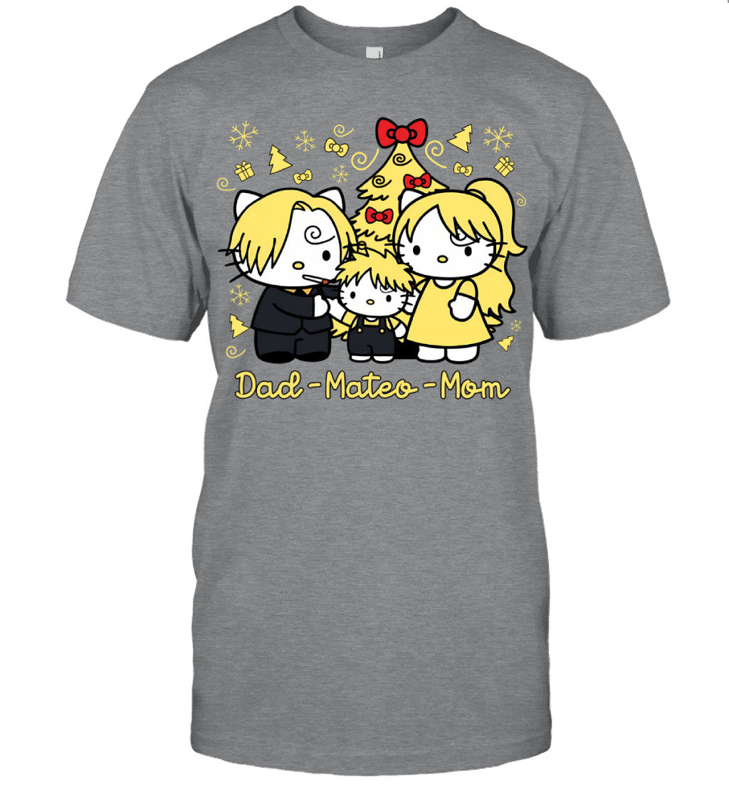 Hello Kitty x Vinsmoke Sanji Parents & Son Custom Name Christmas T-Shirt for Family