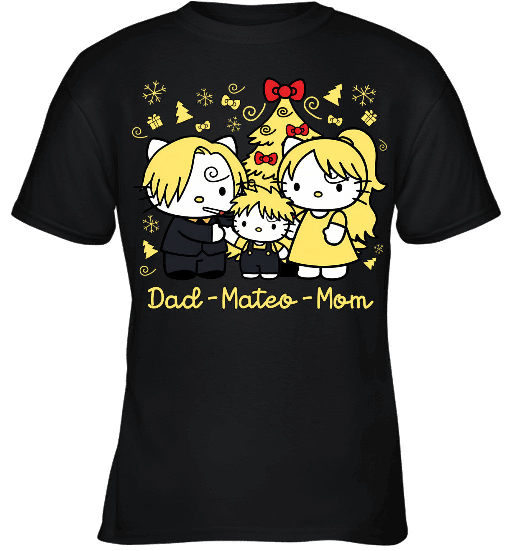Hello Kitty x Vinsmoke Sanji Parents & Son Custom Name Christmas T-Shirt for Family