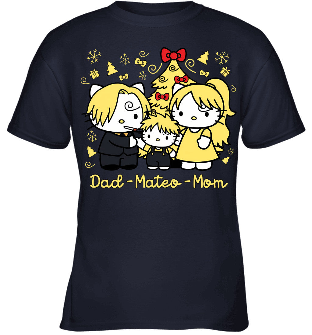 Hello Kitty x Vinsmoke Sanji Parents & Son Custom Name Christmas T-Shirt for Family