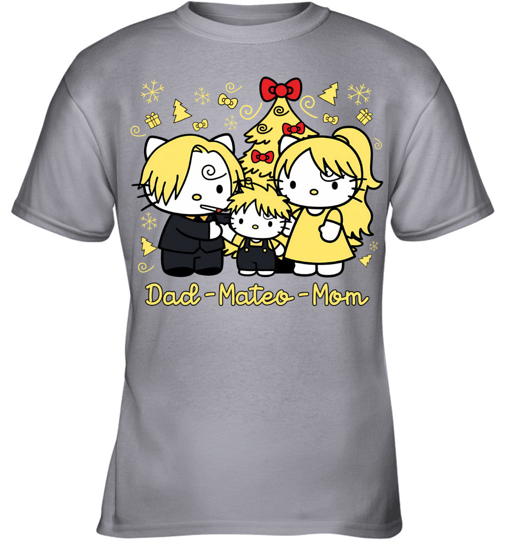 Hello Kitty x Vinsmoke Sanji Parents & Son Custom Name Christmas T-Shirt for Family