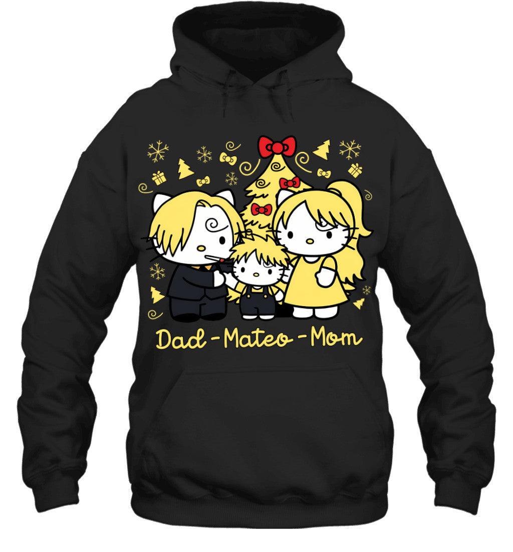 Hello Kitty x Vinsmoke Sanji Parents & Son Custom Name Christmas T-Shirt for Family