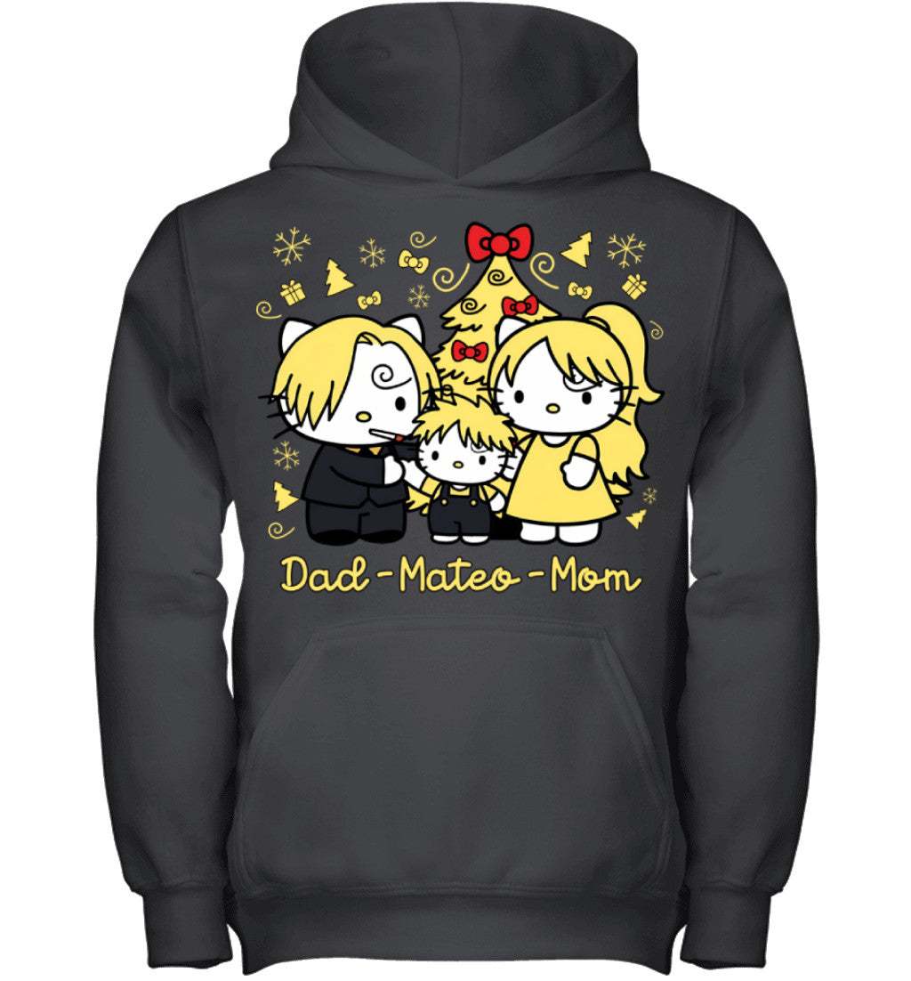 Hello Kitty x Vinsmoke Sanji Parents & Son Custom Name Christmas T-Shirt for Family