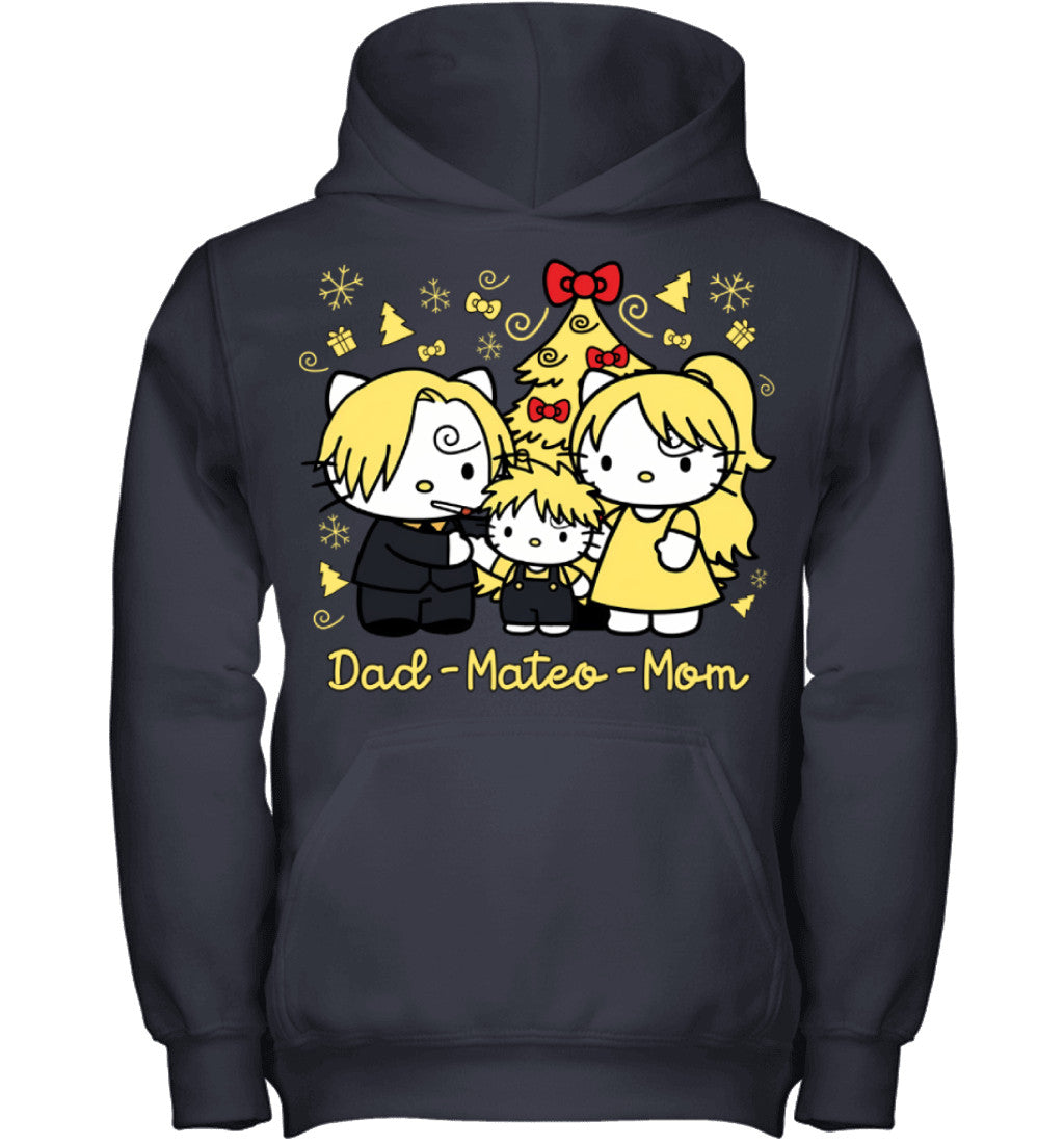 Hello Kitty x Vinsmoke Sanji Parents & Son Custom Name Christmas T-Shirt for Family