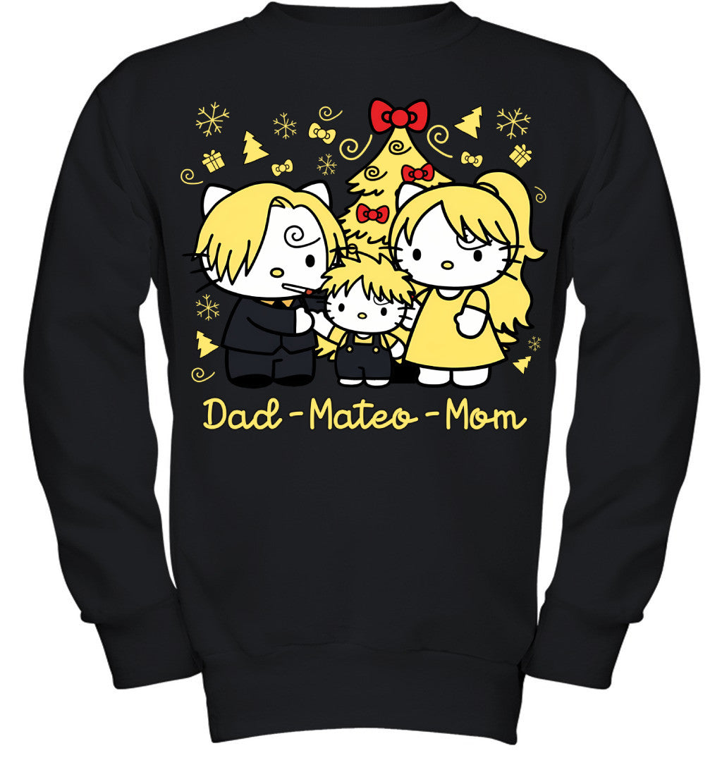 Hello Kitty x Vinsmoke Sanji Parents & Son Custom Name Christmas T-Shirt for Family