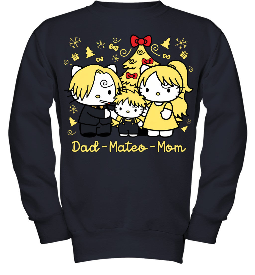 Hello Kitty x Vinsmoke Sanji Parents & Son Custom Name Christmas T-Shirt for Family