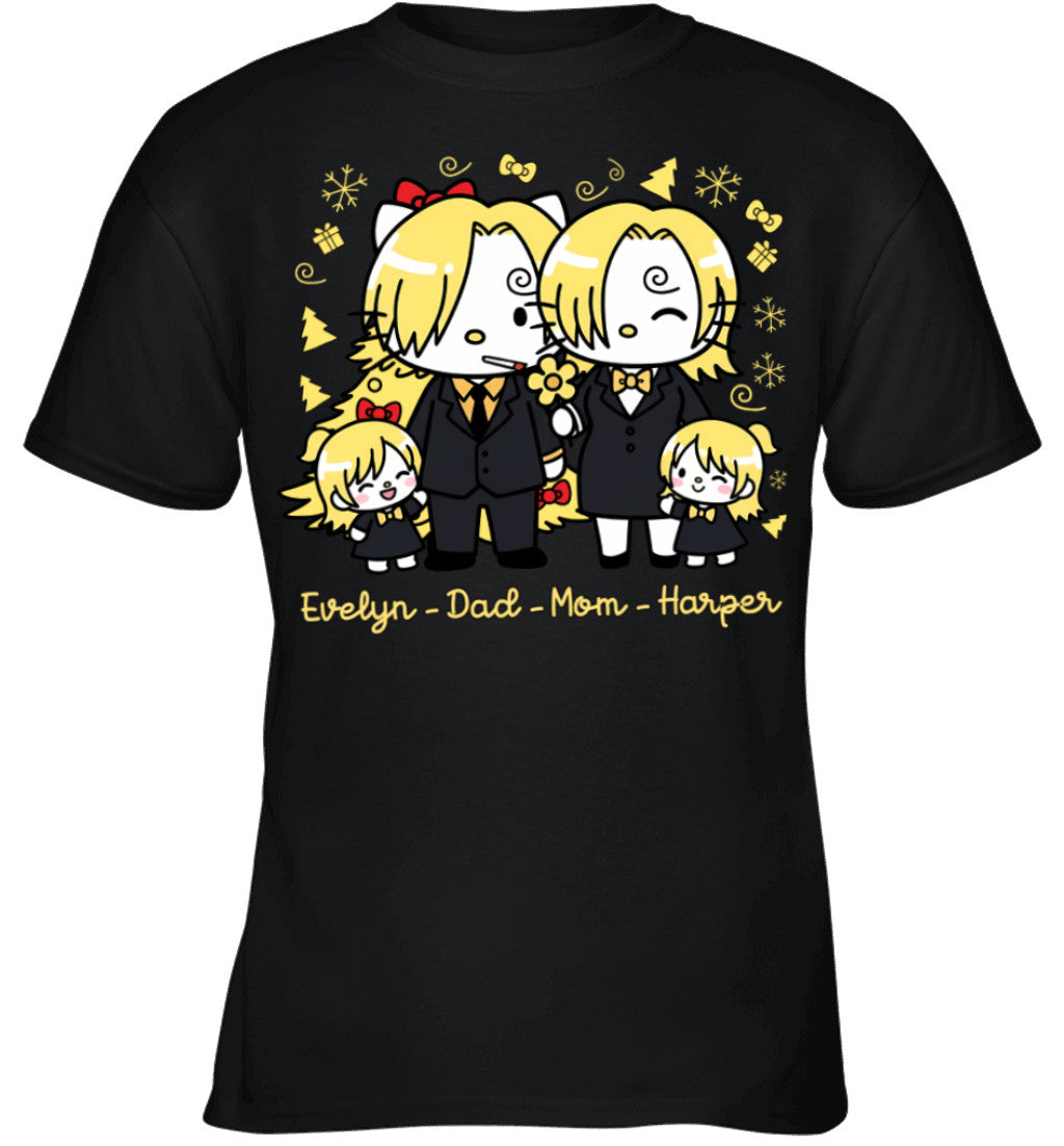 Hello Kitty x Vinsmoke Sanji Parents & Daughters Custom Name Christmas T-Shirt for Family