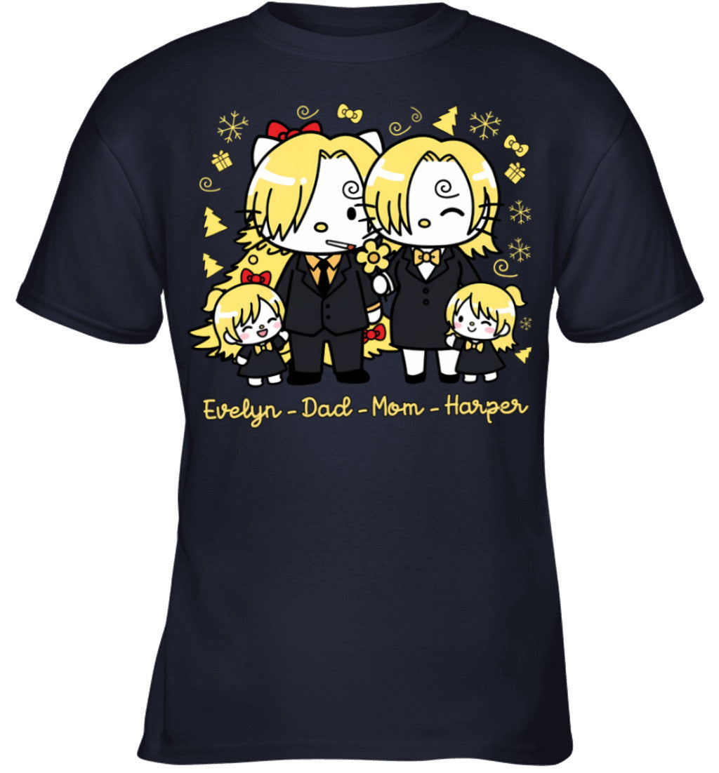 Hello Kitty x Vinsmoke Sanji Parents & Daughters Custom Name Christmas T-Shirt for Family