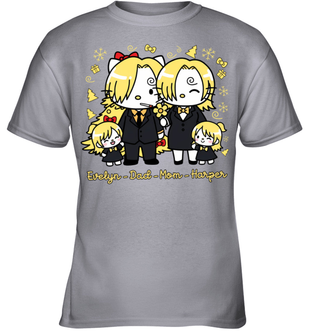 Hello Kitty x Vinsmoke Sanji Parents & Daughters Custom Name Christmas T-Shirt for Family