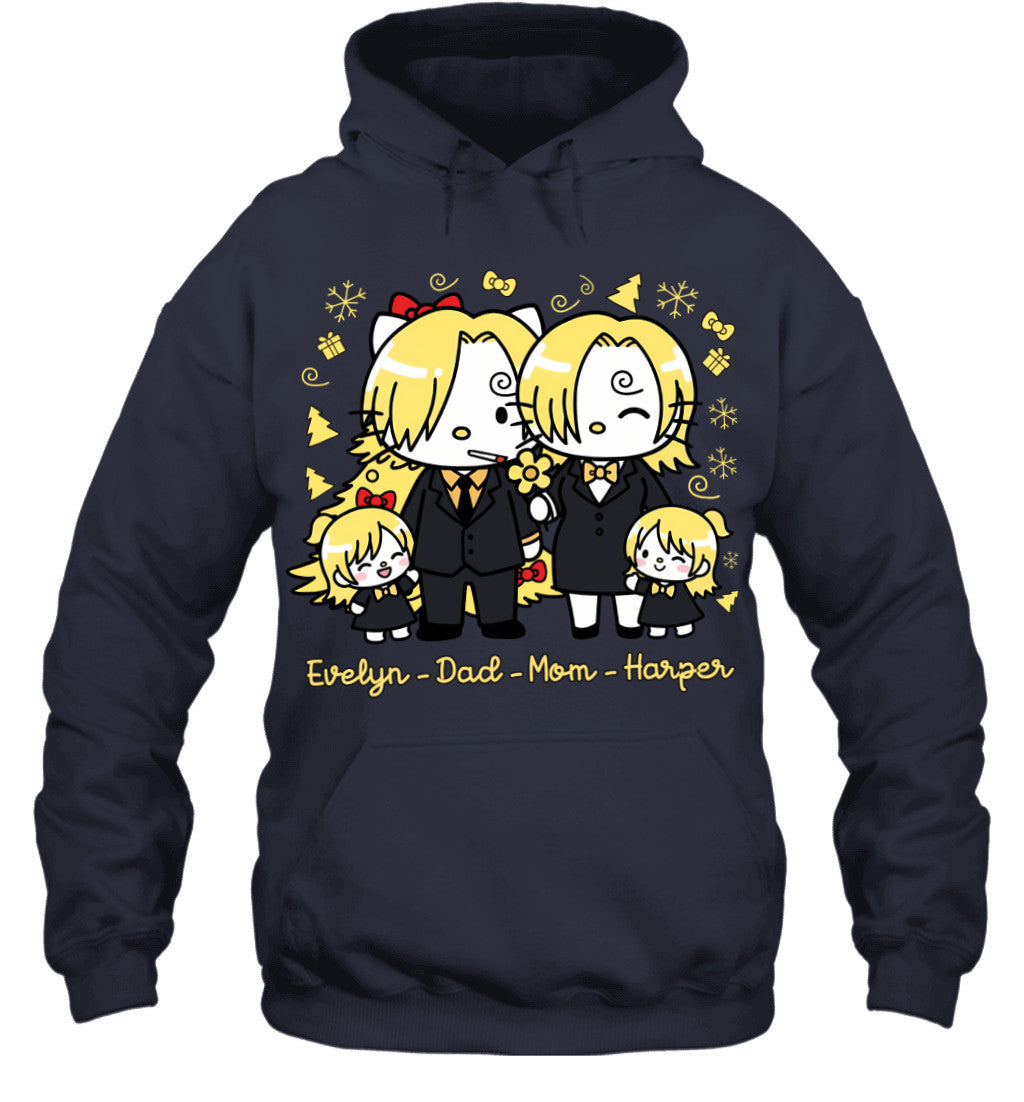 Hello Kitty x Vinsmoke Sanji Parents & Daughters Custom Name Christmas T-Shirt for Family
