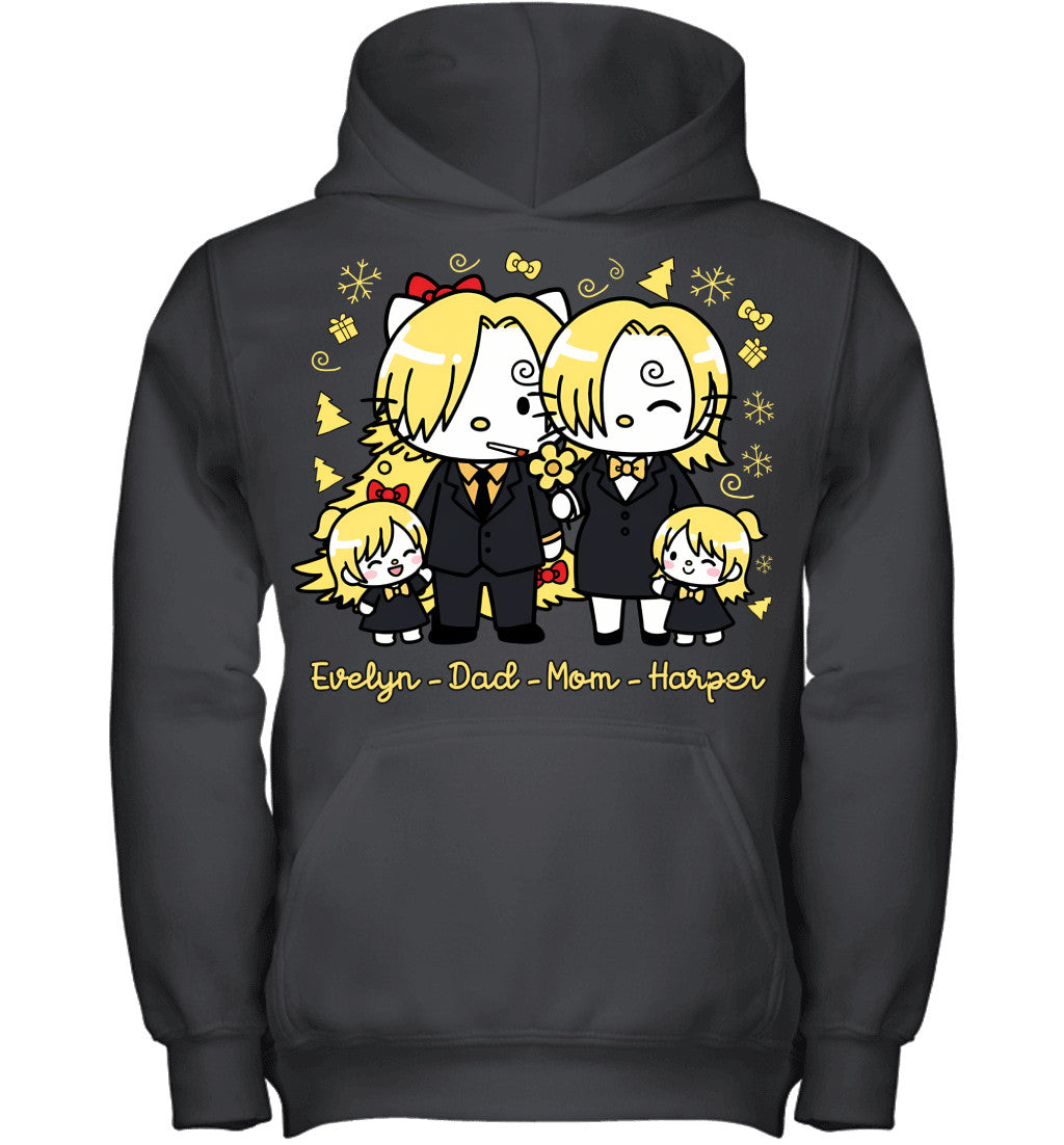 Hello Kitty x Vinsmoke Sanji Parents & Daughters Custom Name Christmas T-Shirt for Family