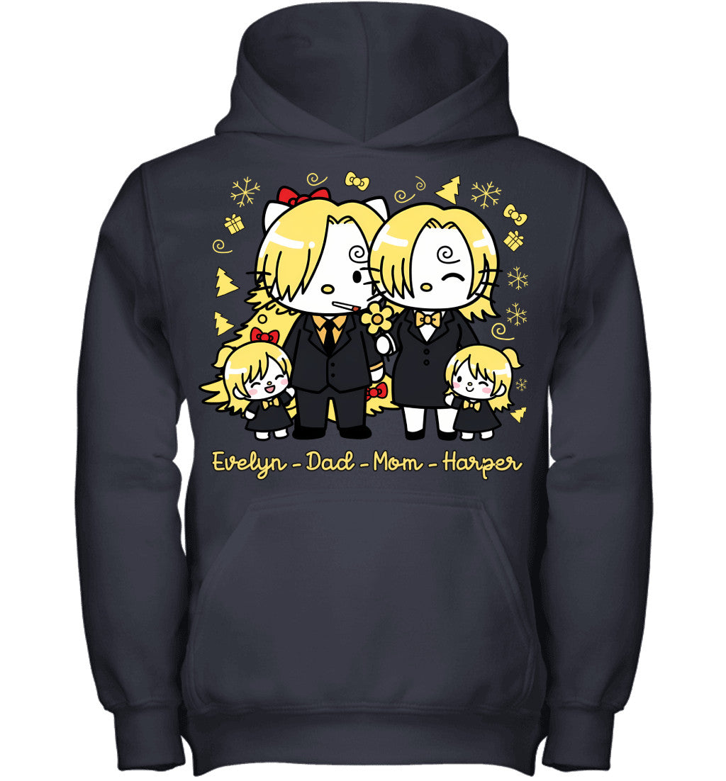 Hello Kitty x Vinsmoke Sanji Parents & Daughters Custom Name Christmas T-Shirt for Family