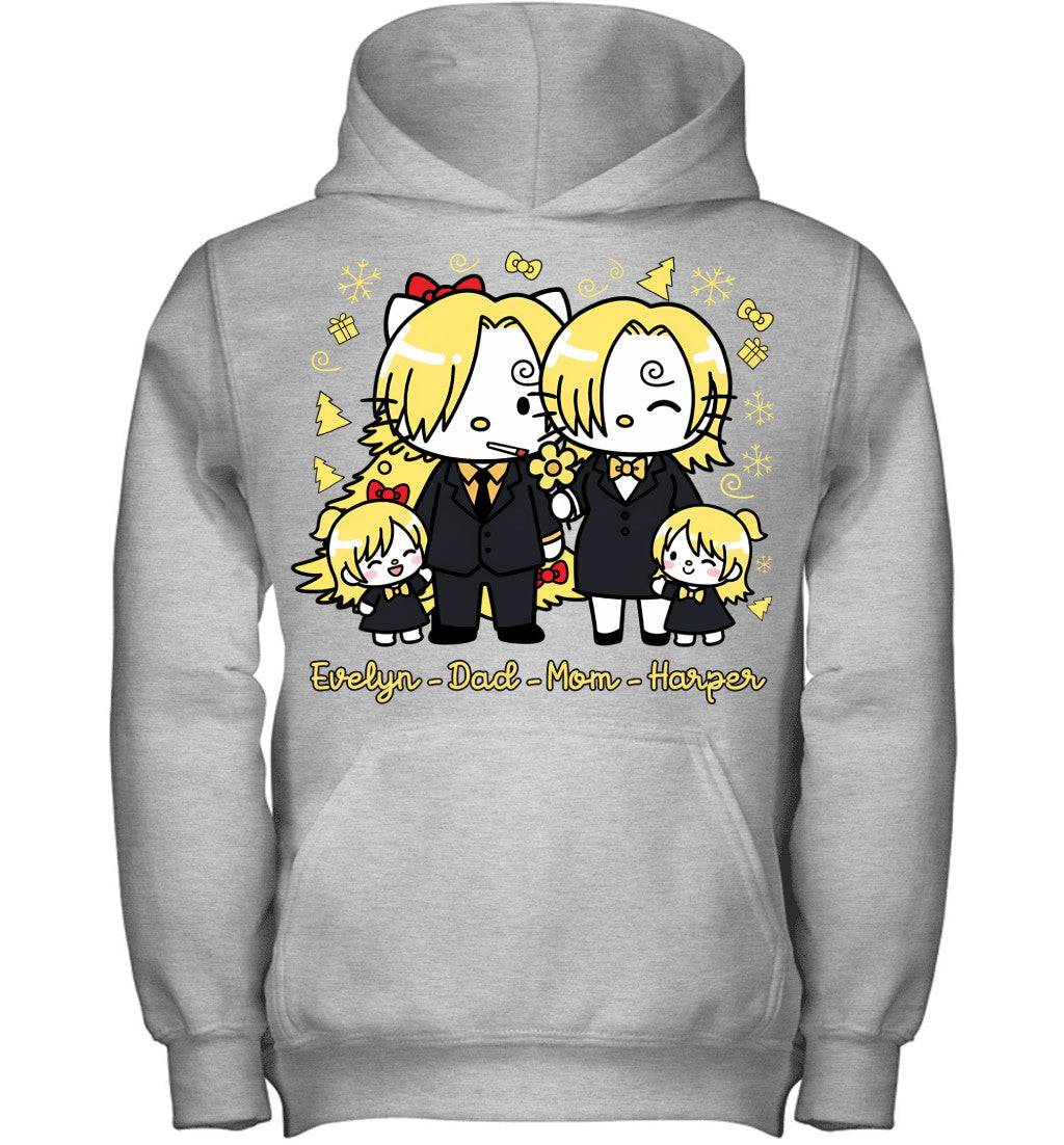 Hello Kitty x Vinsmoke Sanji Parents & Daughters Custom Name Christmas T-Shirt for Family
