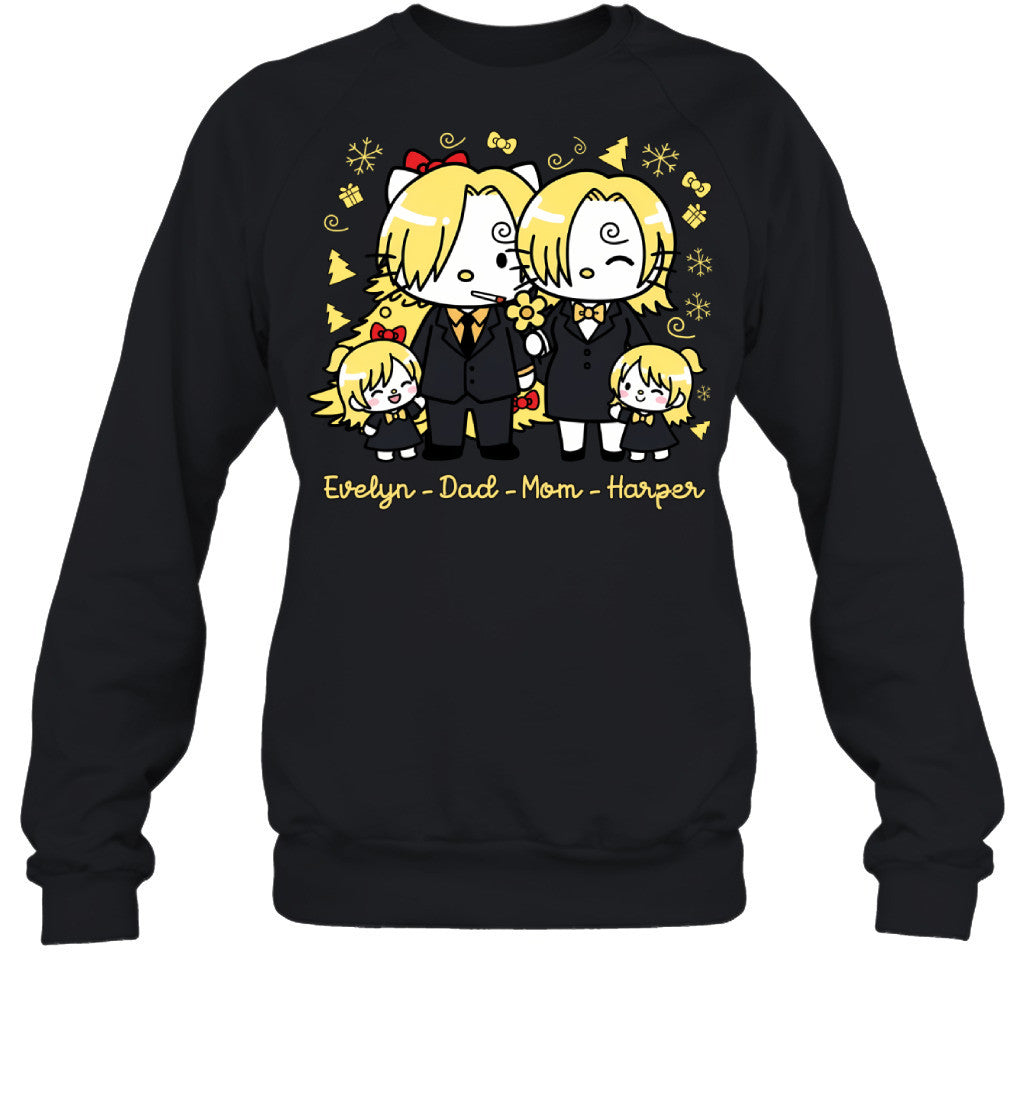 Hello Kitty x Vinsmoke Sanji Parents & Daughters Custom Name Christmas T-Shirt for Family