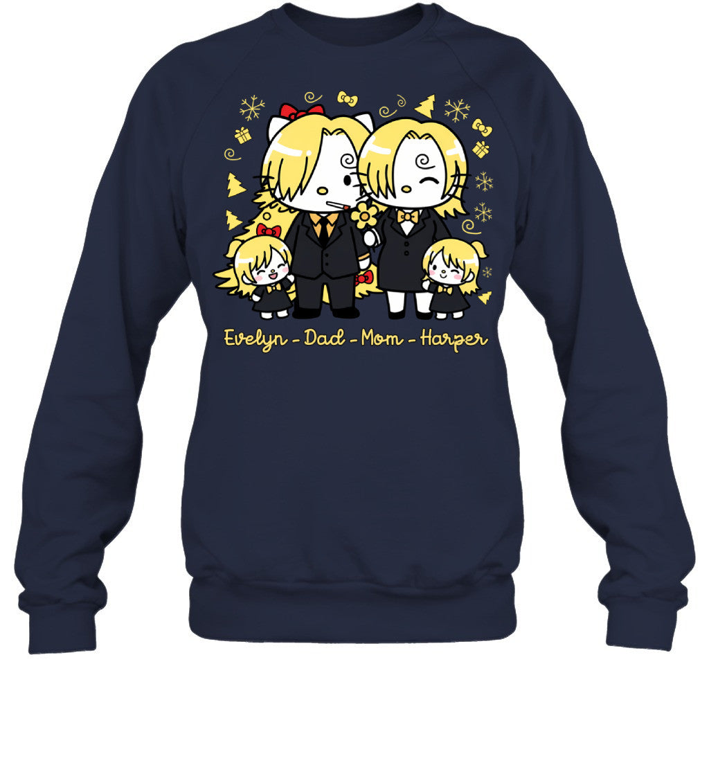 Hello Kitty x Vinsmoke Sanji Parents & Daughters Custom Name Christmas T-Shirt for Family