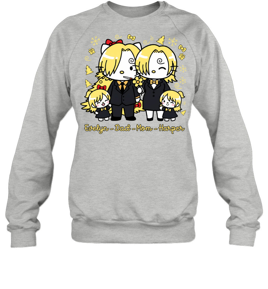 Hello Kitty x Vinsmoke Sanji Parents & Daughters Custom Name Christmas T-Shirt for Family