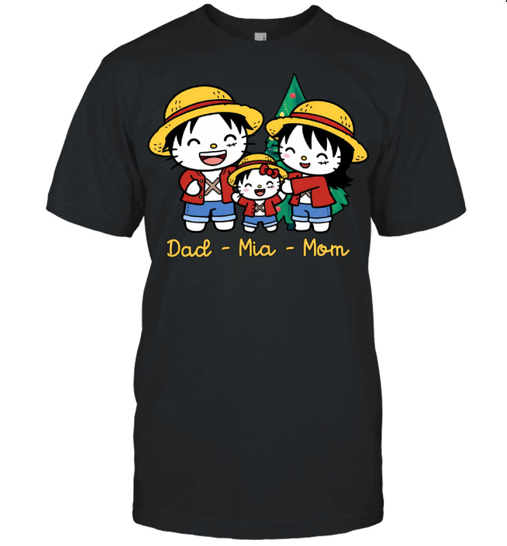 Hello Kitty x Luffy Parents & Daughter Custom Name Christmas T-Shirt for Family