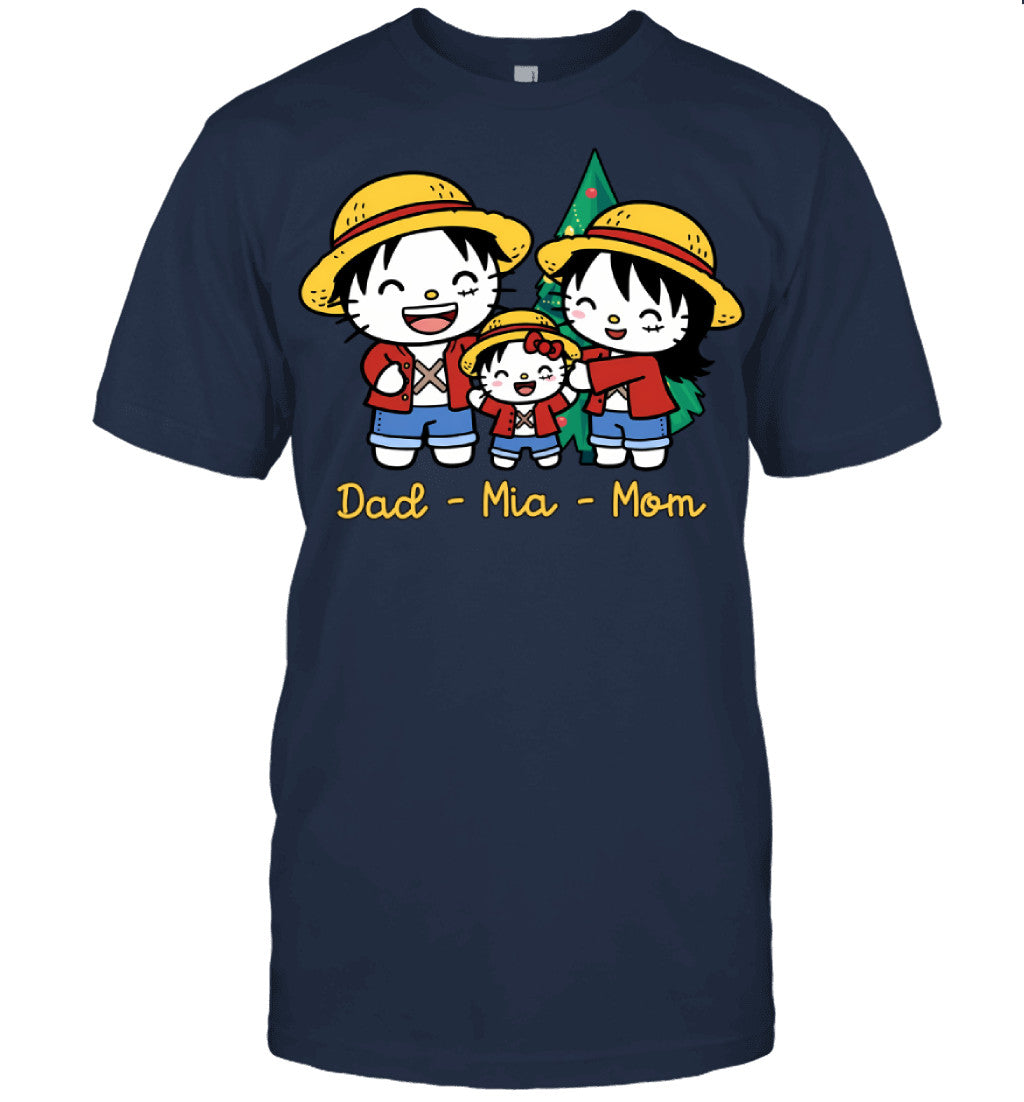 Hello Kitty x Luffy Parents & Daughter Custom Name Christmas T-Shirt for Family