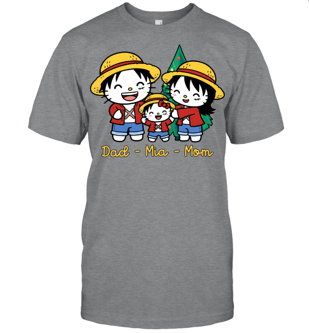 Hello Kitty x Luffy Parents & Daughter Custom Name Christmas T-Shirt for Family
