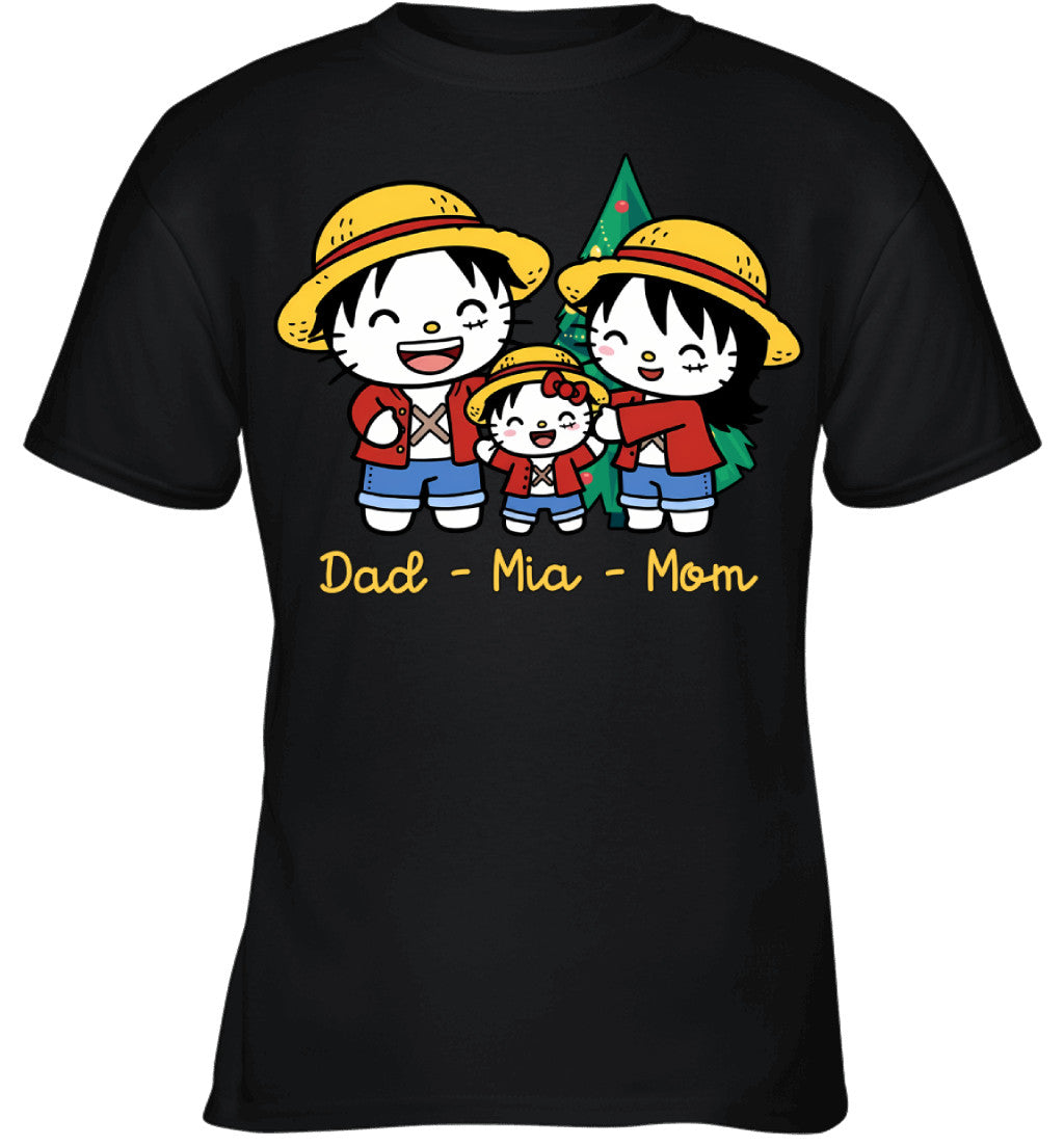 Hello Kitty x Luffy Parents & Daughter Custom Name Christmas T-Shirt for Family