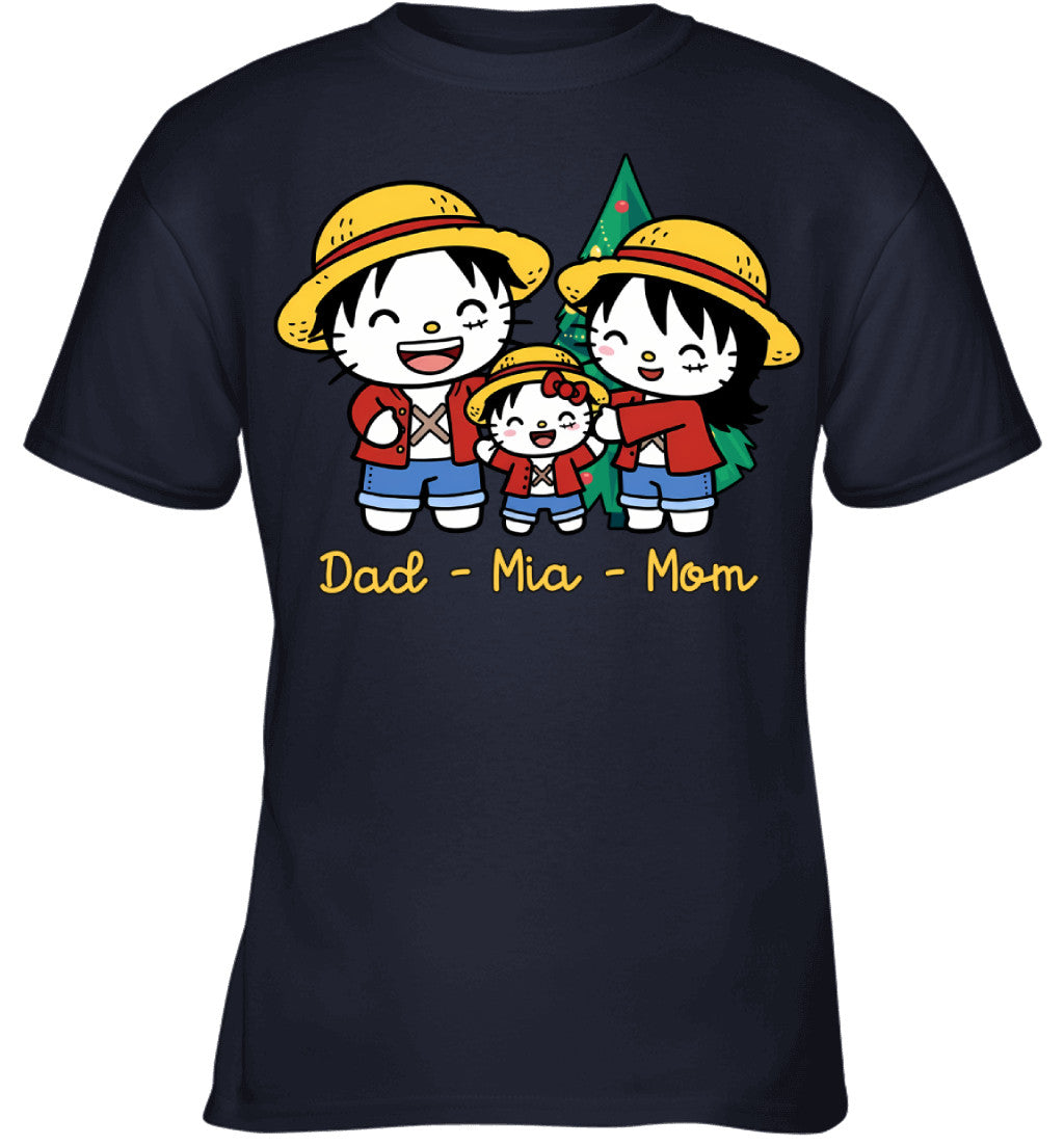 Hello Kitty x Luffy Parents & Daughter Custom Name Christmas T-Shirt for Family