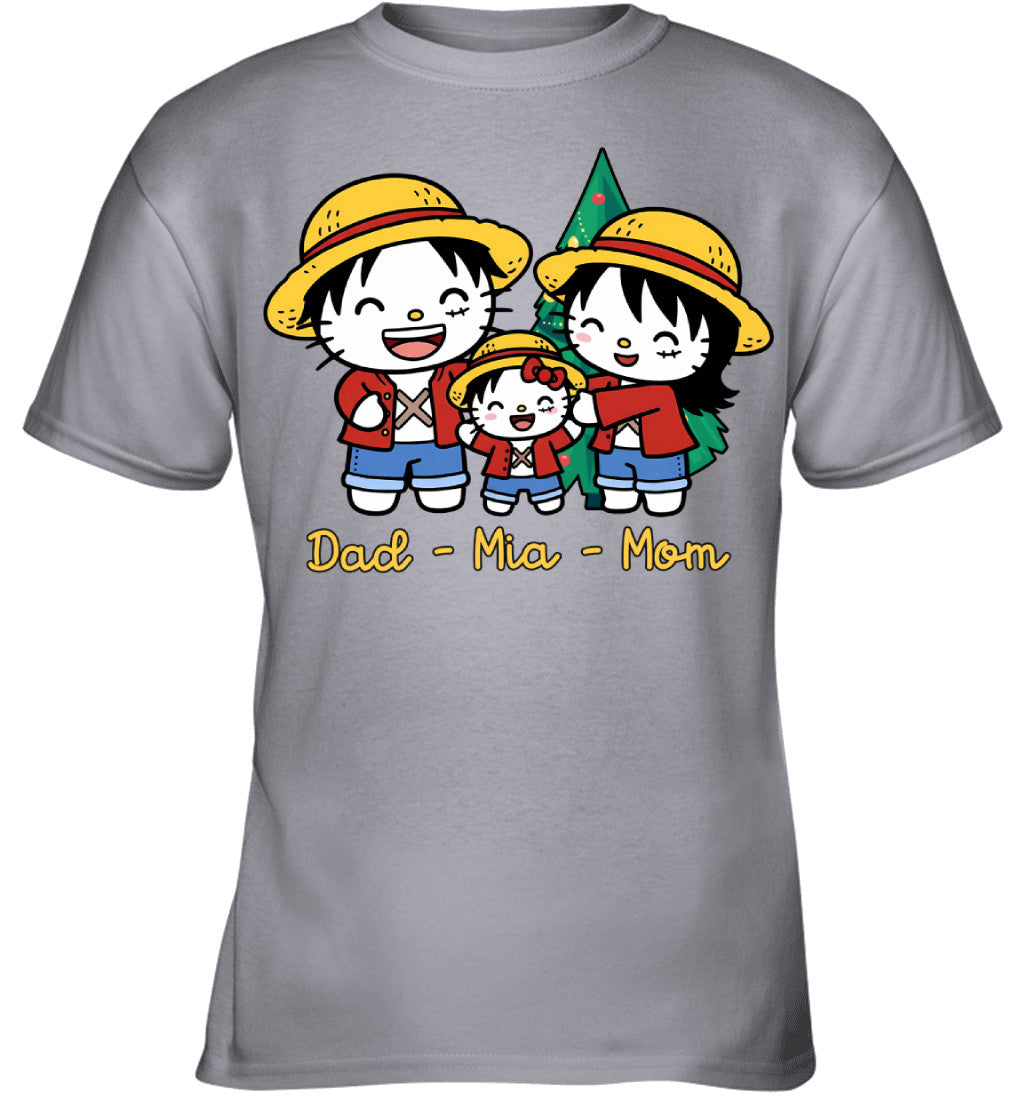 Hello Kitty x Luffy Parents & Daughter Custom Name Christmas T-Shirt for Family