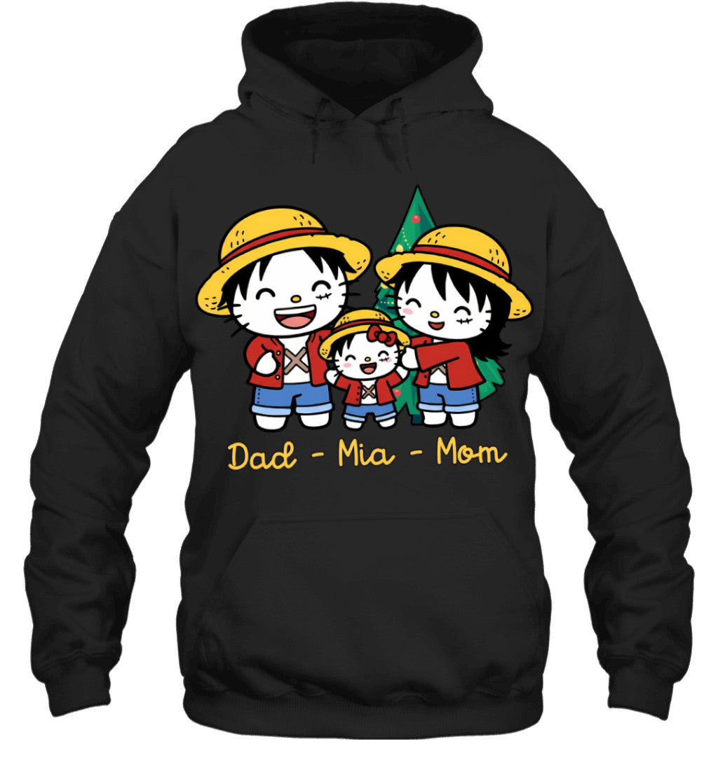 Hello Kitty x Luffy Parents & Daughter Custom Name Christmas T-Shirt for Family