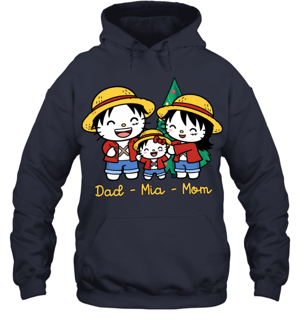 Hello Kitty x Luffy Parents & Daughter Custom Name Christmas T-Shirt for Family