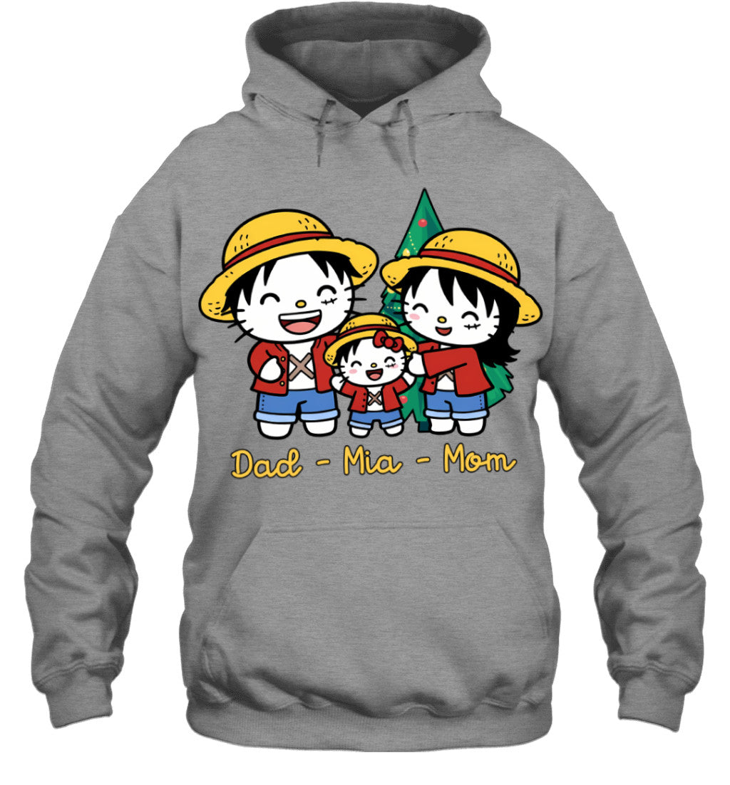 Hello Kitty x Luffy Parents & Daughter Custom Name Christmas T-Shirt for Family