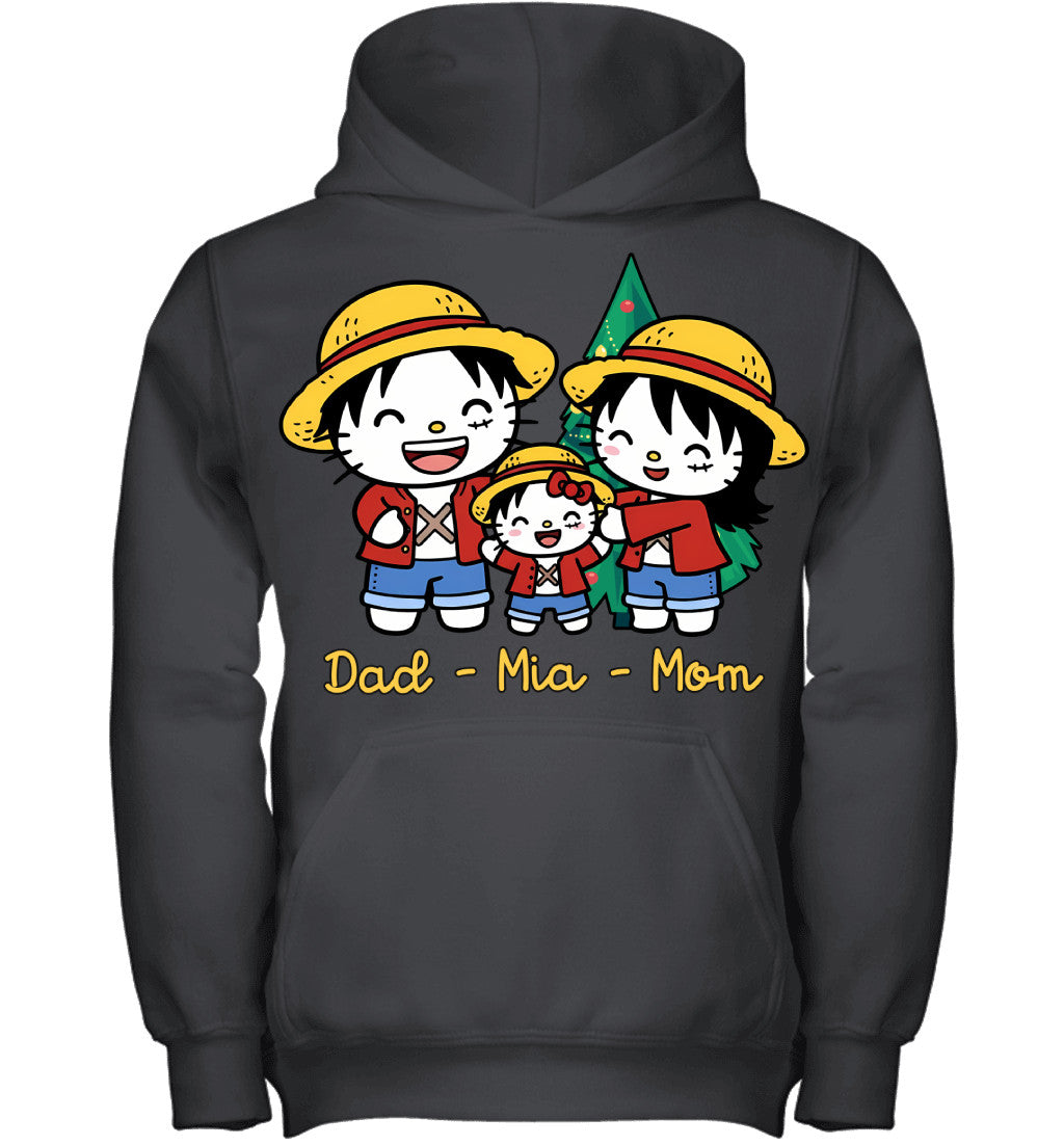 Hello Kitty x Luffy Parents & Daughter Custom Name Christmas T-Shirt for Family