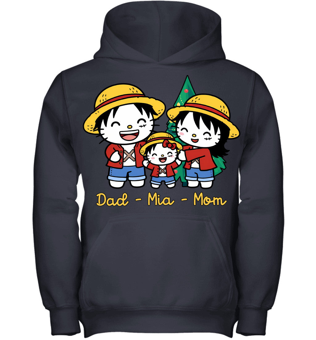 Hello Kitty x Luffy Parents & Daughter Custom Name Christmas T-Shirt for Family