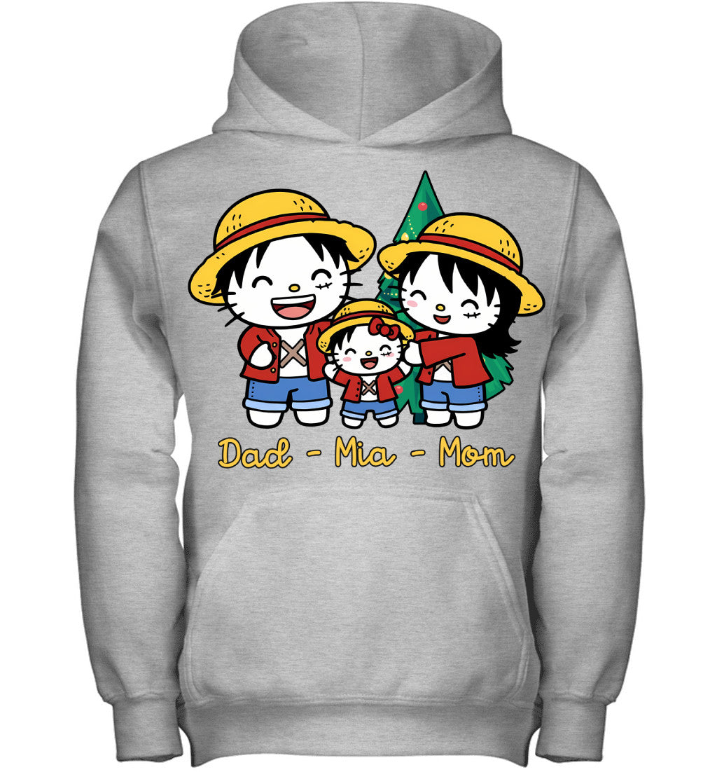 Hello Kitty x Luffy Parents & Daughter Custom Name Christmas T-Shirt for Family