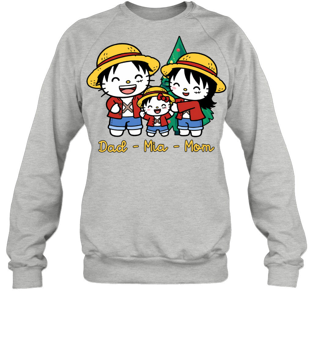 Hello Kitty x Luffy Parents & Daughter Custom Name Christmas T-Shirt for Family