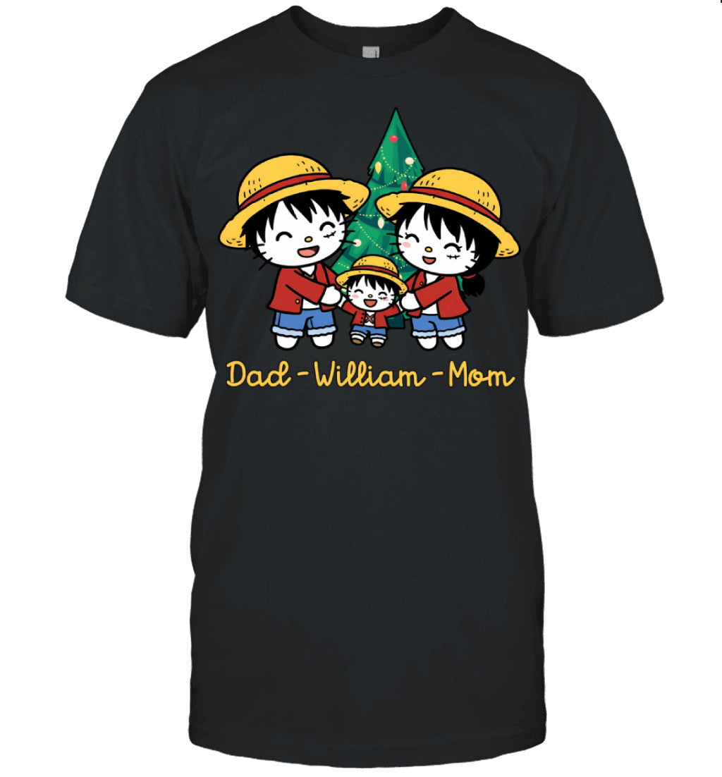 Hello Kitty x Luffy Parents & Son Custom Name Christmas T-Shirt for Family