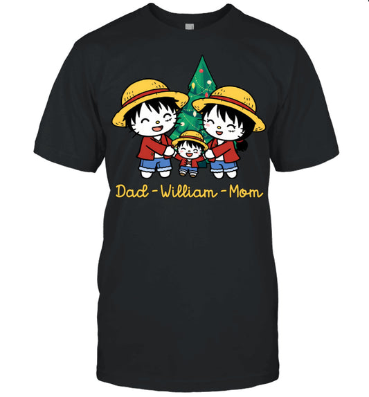 Hello Kitty x Luffy Parents & Son Custom Name Christmas T-Shirt for Family