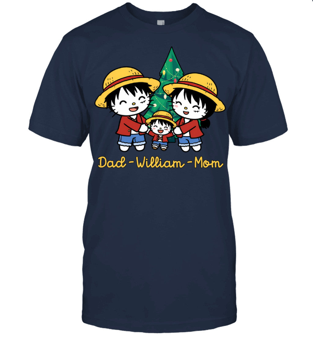 Hello Kitty x Luffy Parents & Son Custom Name Christmas T-Shirt for Family