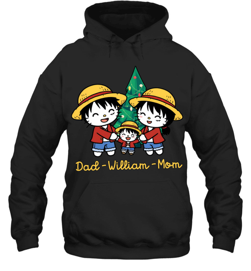 Hello Kitty x Luffy Parents & Son Custom Name Christmas T-Shirt for Family