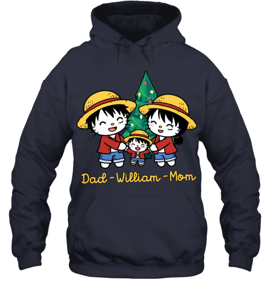 Hello Kitty x Luffy Parents & Son Custom Name Christmas T-Shirt for Family
