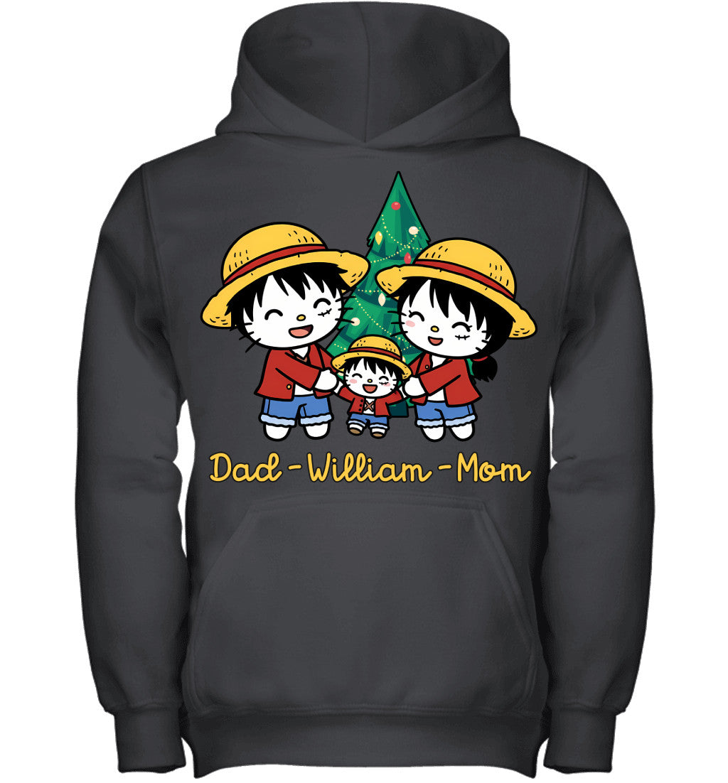 Hello Kitty x Luffy Parents & Son Custom Name Christmas T-Shirt for Family