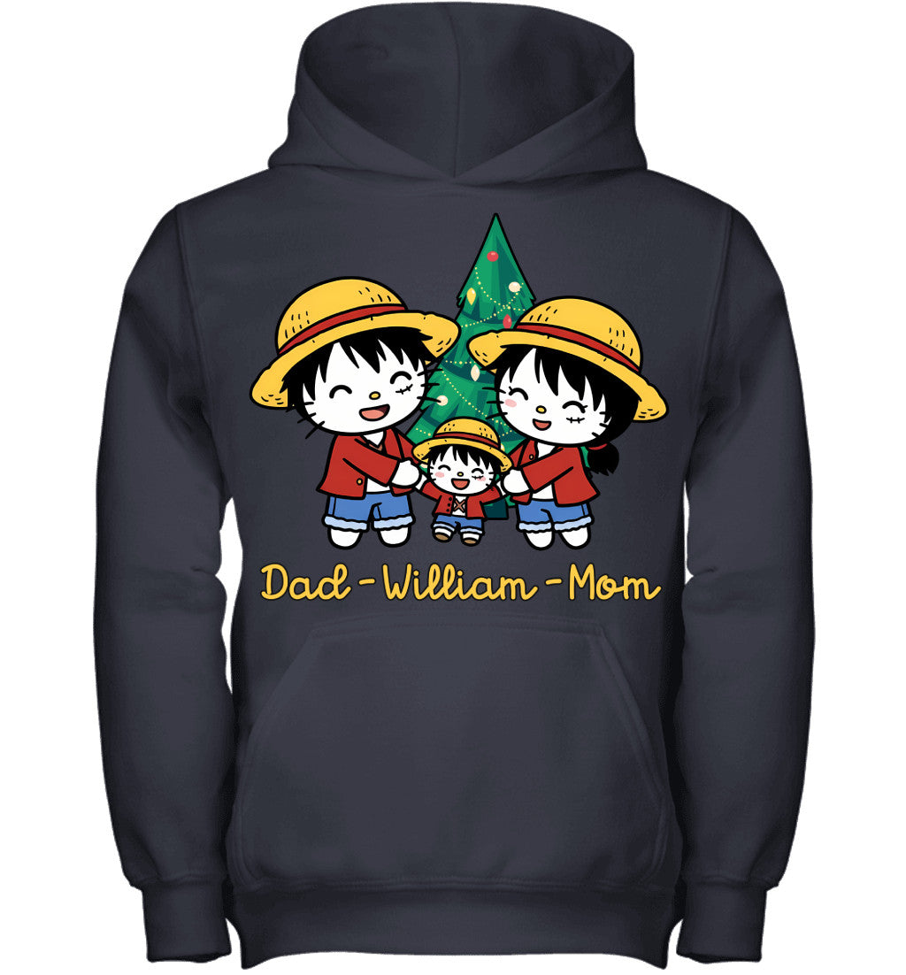 Hello Kitty x Luffy Parents & Son Custom Name Christmas T-Shirt for Family