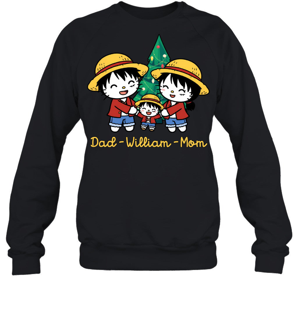 Hello Kitty x Luffy Parents & Son Custom Name Christmas T-Shirt for Family