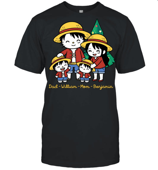 Hello Kitty x Luffy Parents & Sons Custom Name Christmas T-Shirt for Family