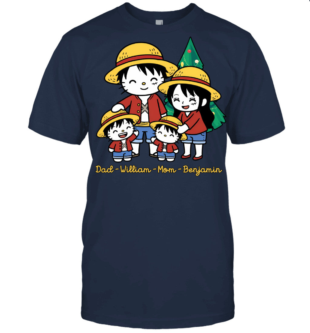 Hello Kitty x Luffy Parents & Sons Custom Name Christmas T-Shirt for Family