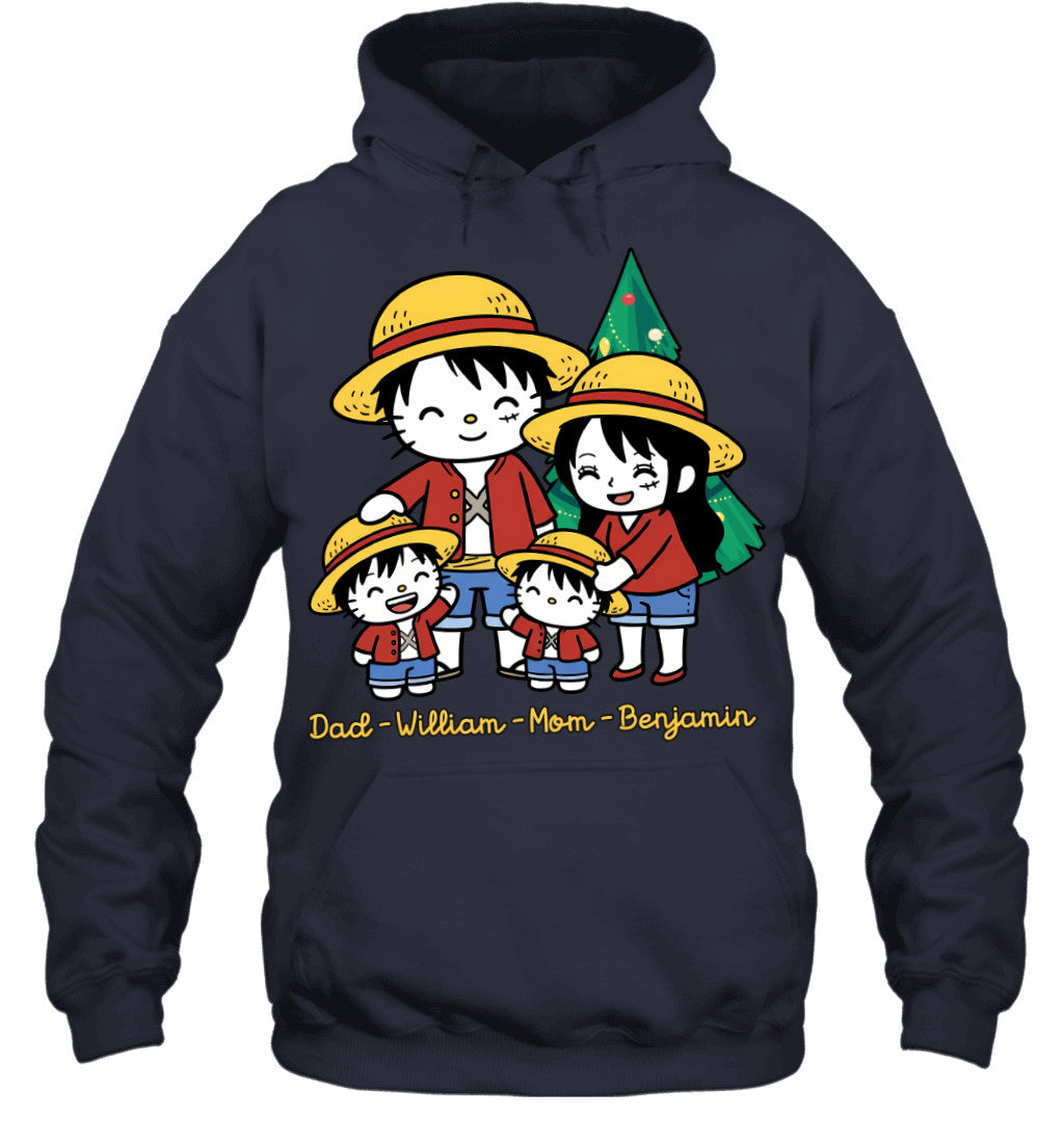 Hello Kitty x Luffy Parents & Sons Custom Name Christmas T-Shirt for Family