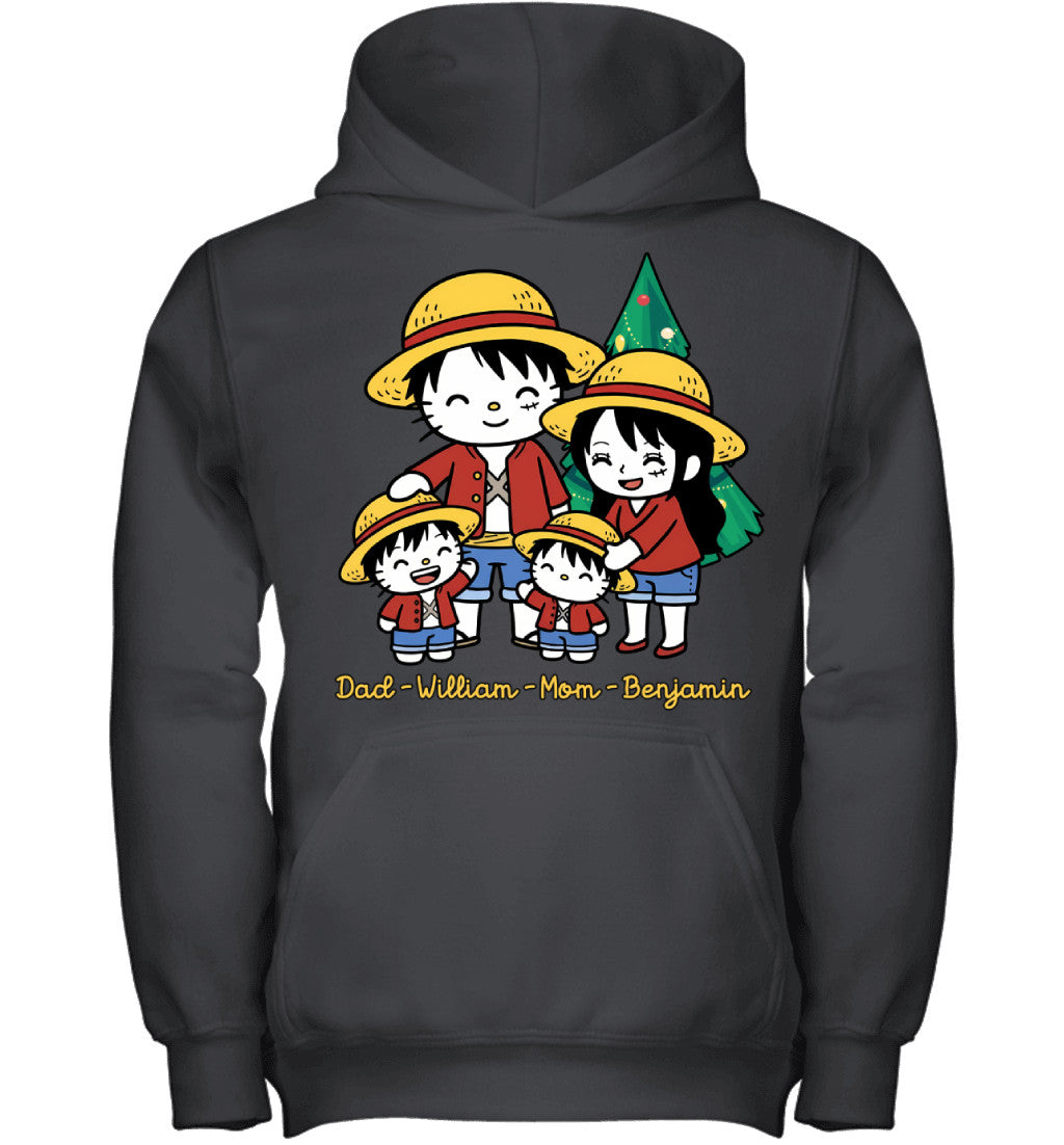 Hello Kitty x Luffy Parents & Sons Custom Name Christmas T-Shirt for Family