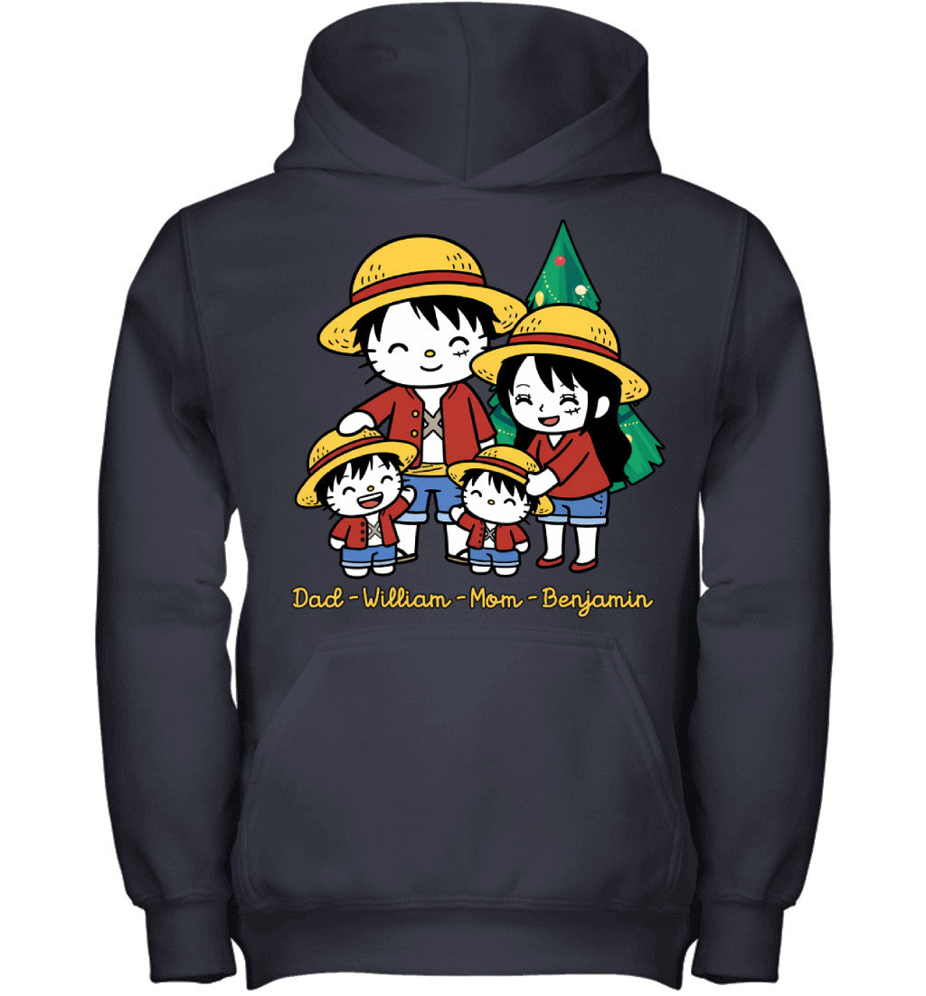 Hello Kitty x Luffy Parents & Sons Custom Name Christmas T-Shirt for Family